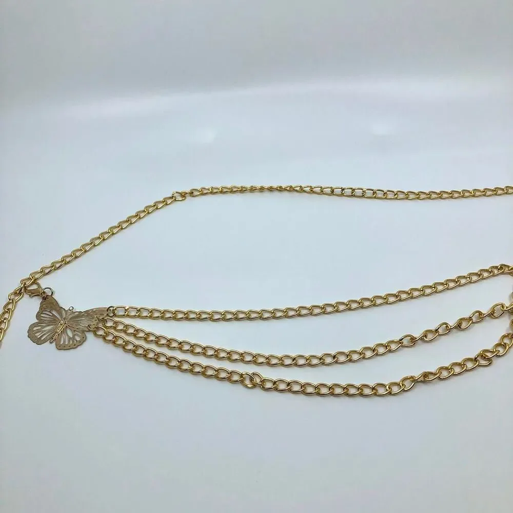 Women's Gold Butterfly Layered Chain Belt, 40.5 Inches, X7G9A1050